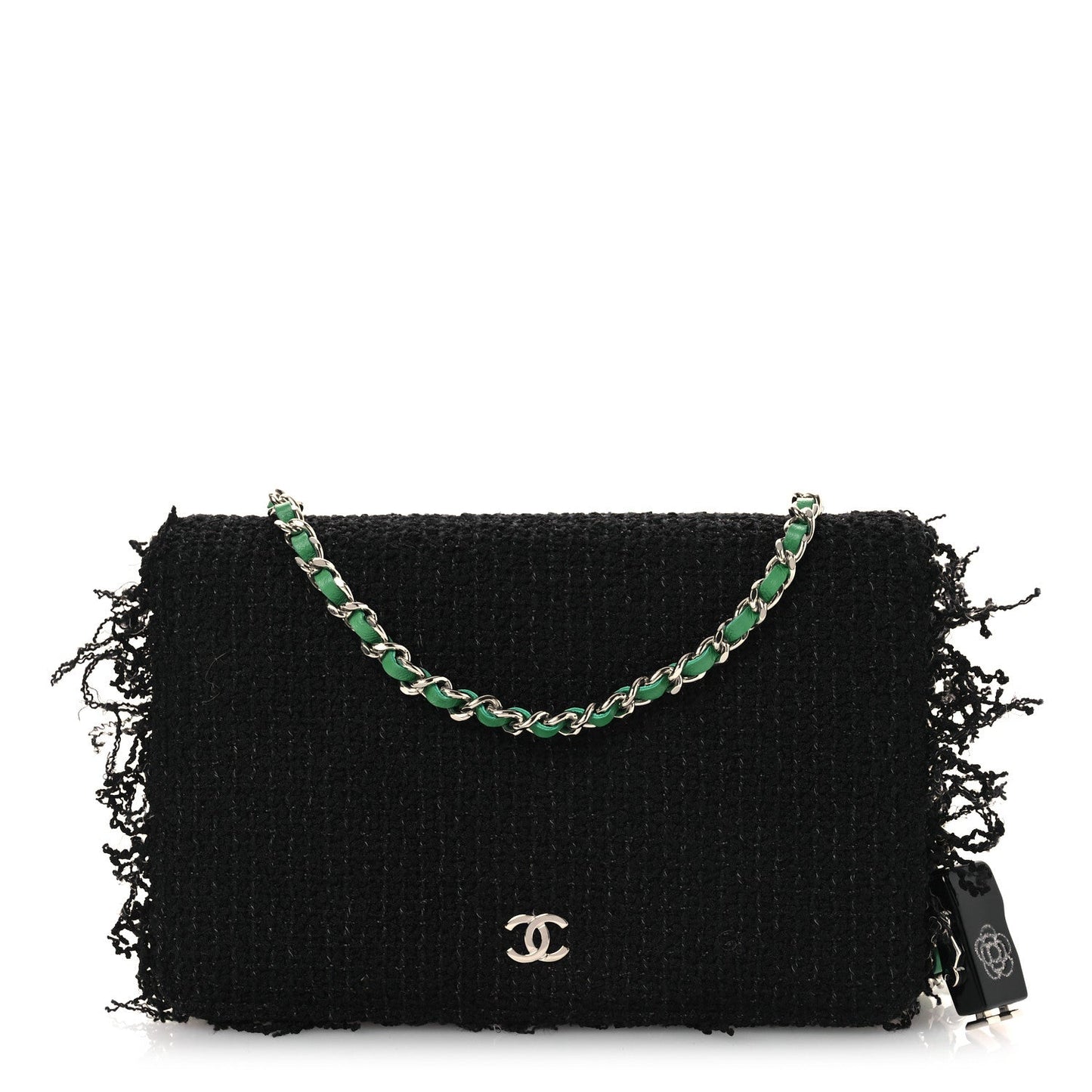 Tweed Fringe Wallet On Chain WOC Black Green