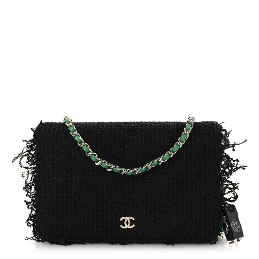 Tweed Fringe Wallet On Chain WOC Black Green