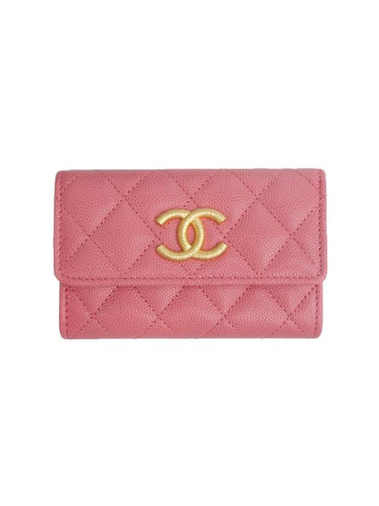 Gold Hardware CC Logo Calfskin Flap Half Wallet Pink Chanel