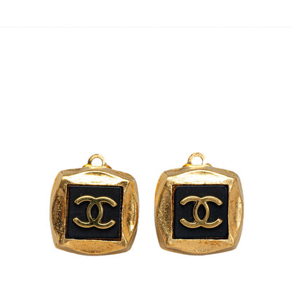 Chanel Vintage Coco Square Earring Gold Black   Chanel