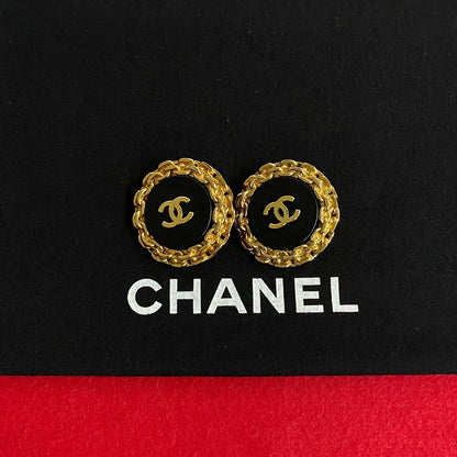 CHANEL Earring Gold Plated black