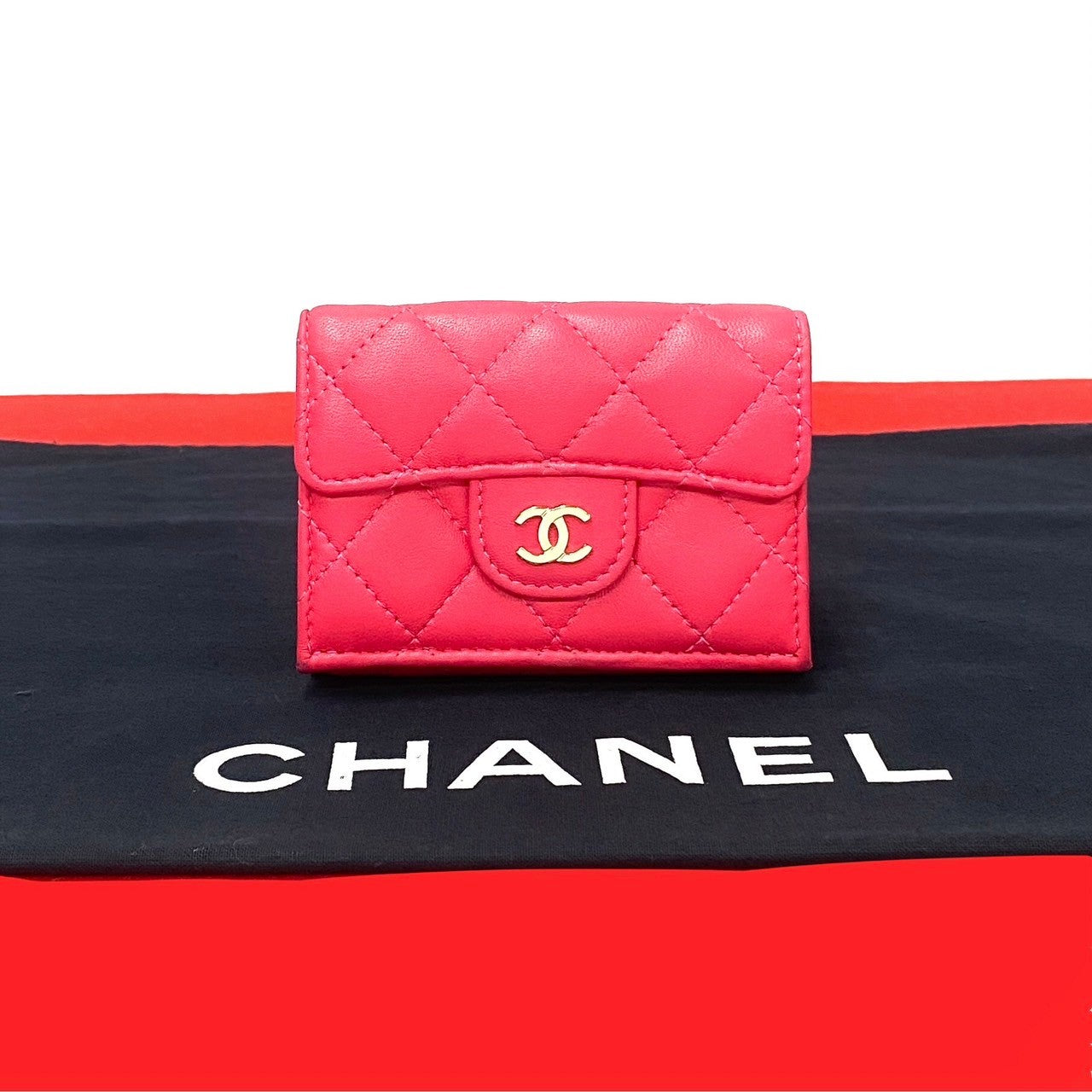 CHANEL Tri-fold wallet lambskin pink Matrasse
