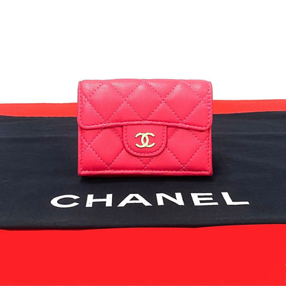 CHANEL Tri-fold wallet lambskin pink Matrasse