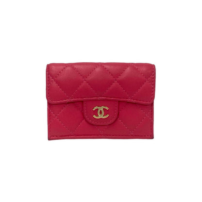 CHANEL Tri-fold wallet lambskin pink Matrasse
