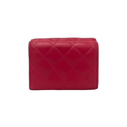 CHANEL Tri-fold wallet lambskin pink Matrasse