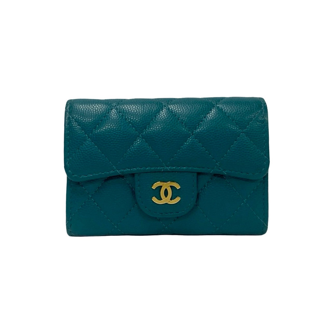 CHANEL Card Case Matt caviar skin green Matrasse
