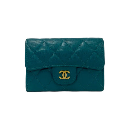 CHANEL Card Case Matt caviar skin green Matrasse