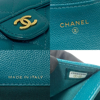 CHANEL Card Case Matt caviar skin green Matrasse