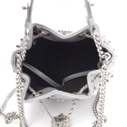 Chanel Metallic Lambskin Studded Chevron Quilted Small Stud Wars Drawstring Bag- Silver