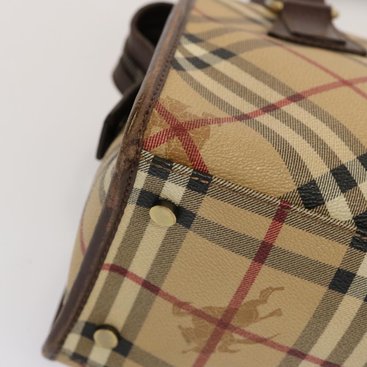 Burberry Nova Check Hand Bag PVC Beige Auth 70753