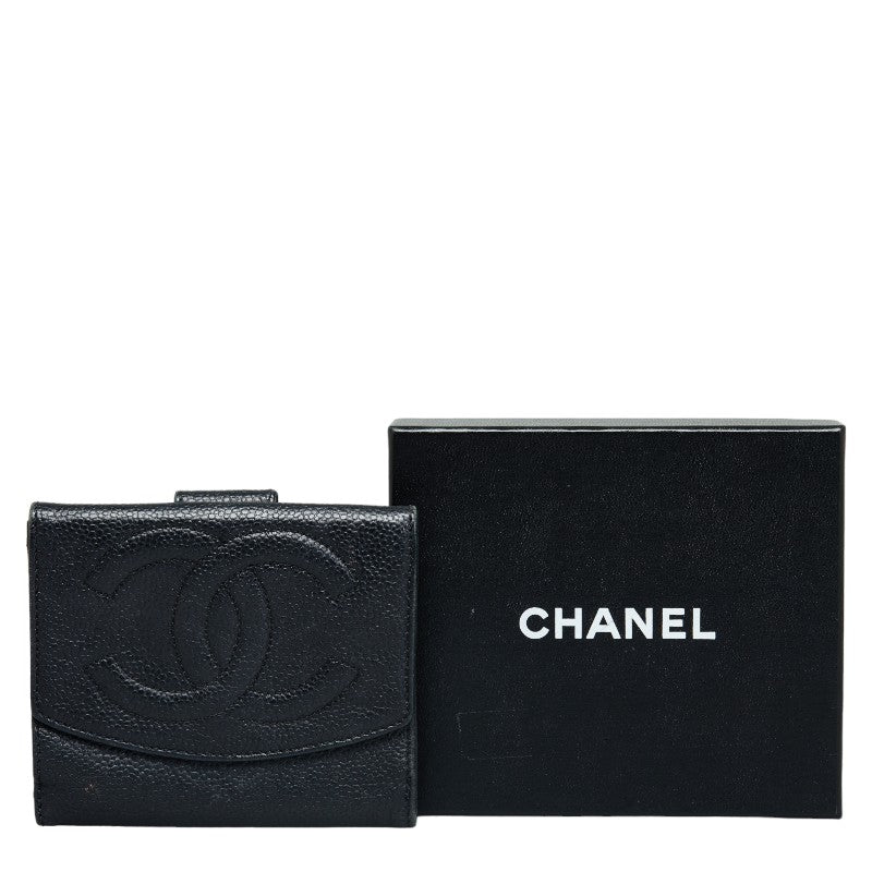 Chanel Coco Double Fed Wallet Compact Wallet Black Leather  Chanel