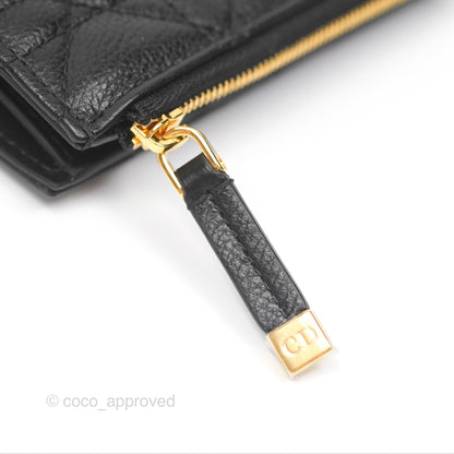 Christian Dior Caro Dahlia Wallet Black Calfskin Gold Hardware