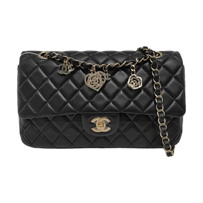 Chanel Valentine's Heart Charm Flap Medium Black Lambskin Leather Gold Hardware 2014