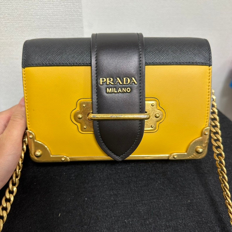 Prada Cahier Crossbody Bag,Yellow & Black,Leather