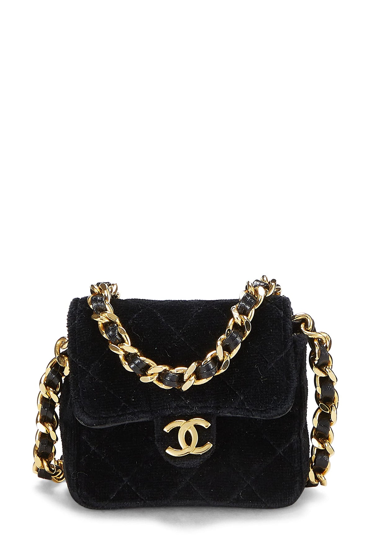 Chanel,  Black Quilted Velvet Half Flap Micro, Black