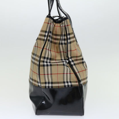 BurberrySs Nova Check Blue Label Tote Bag Canvas Beige Black Auth 71014