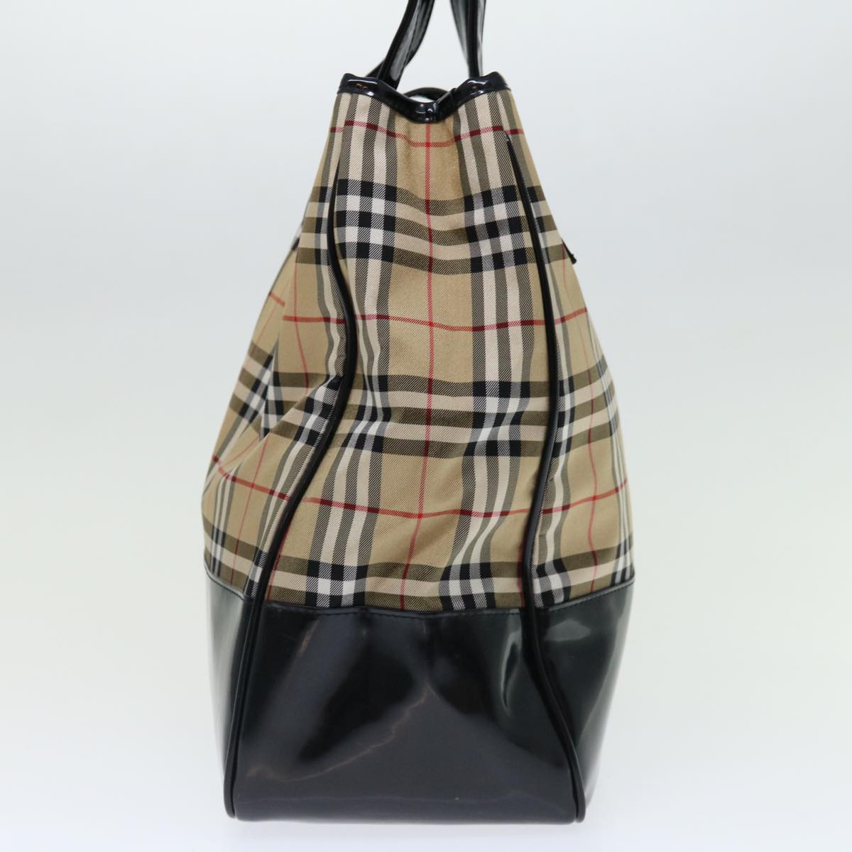 BurberrySs Nova Check Blue Label Tote Bag Canvas Beige Black Auth 71014