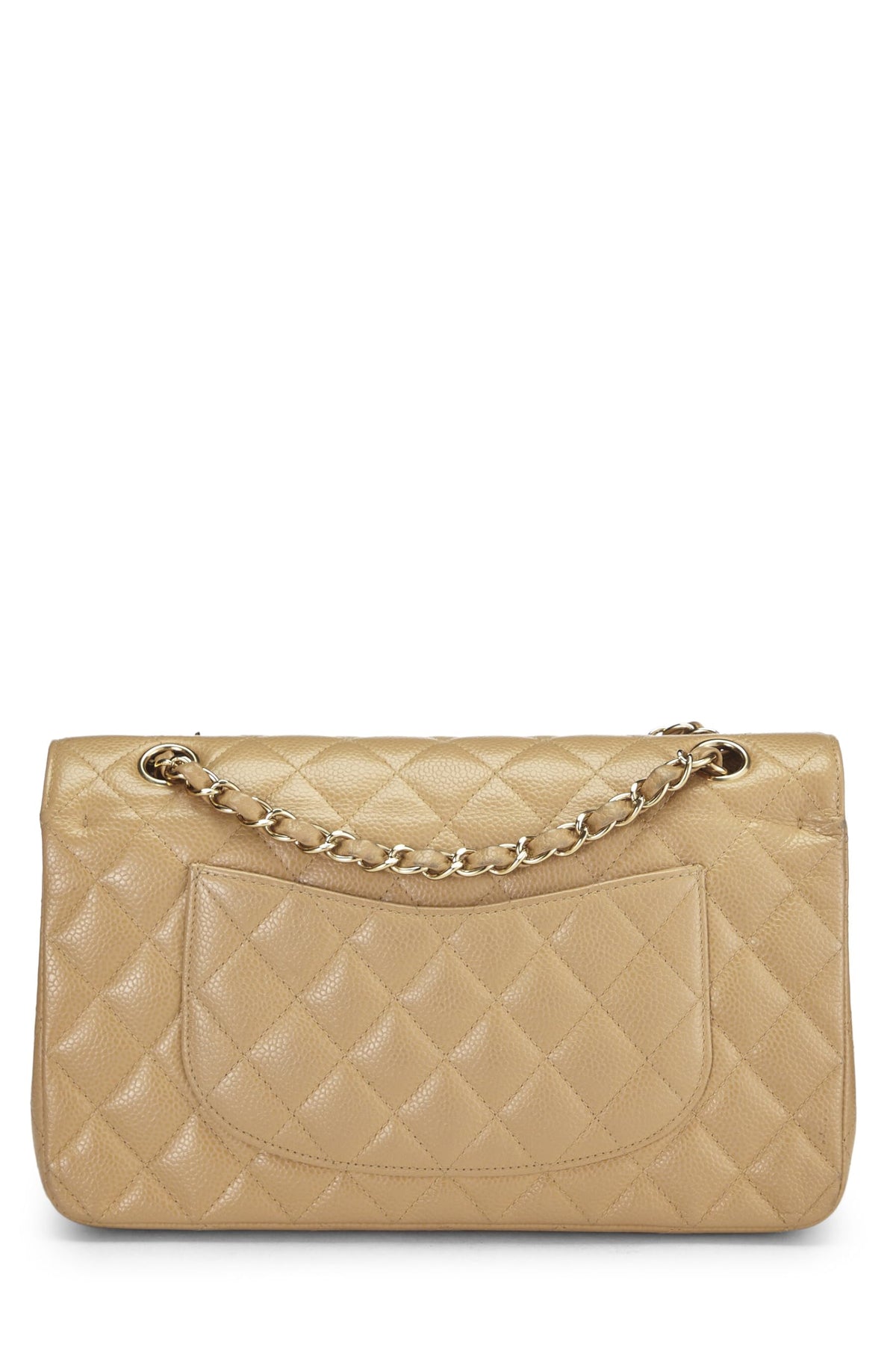 Chanel,  Beige Quilted Caviar Classic Double Flap Medium, Beige