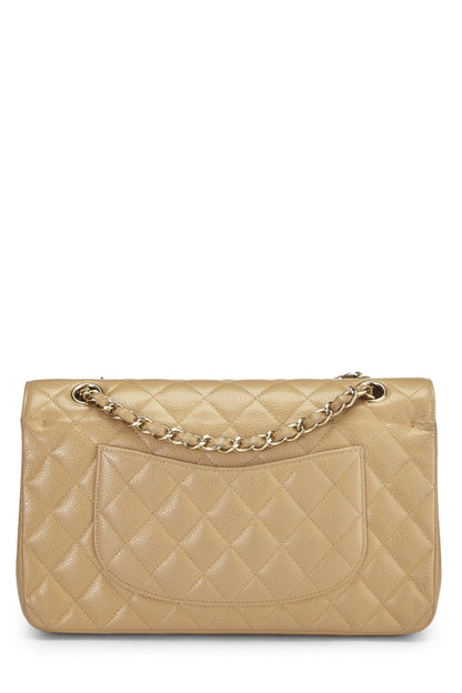 Chanel,  Beige Quilted Caviar Classic Double Flap Medium, Beige