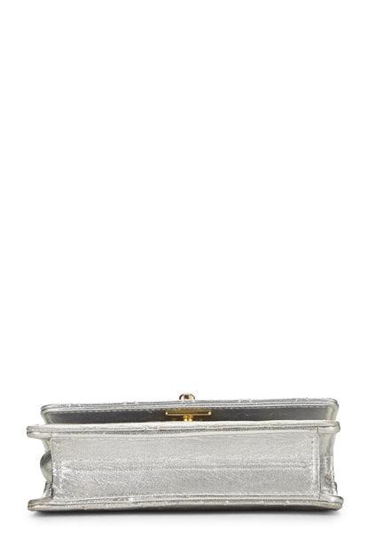 Chanel,  Metallic Silver Lambskin Half Flap Micro, Silver