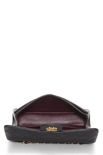 Chanel,  Black Quilted Lambskin Classic Double Flap Medium, Black