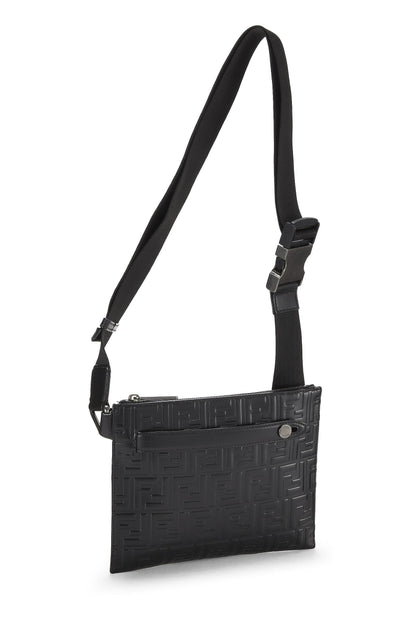 Fendi,  Black Zucca Leather Waist Pouch, Black
