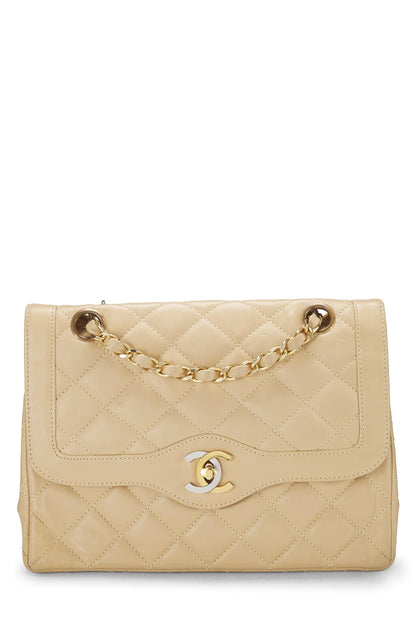 Chanel,  Beige Quilted Lambskin Paris Limited Double Flap Small, Beige