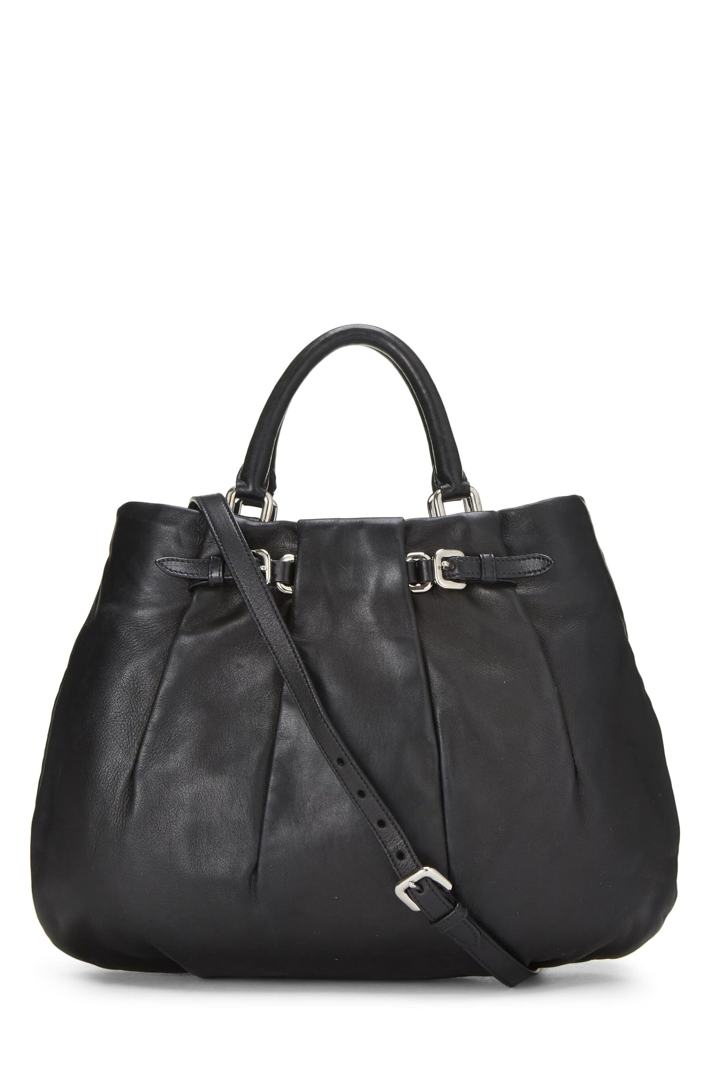 Prada,  Black Calfskin Convertible Handbag, Black