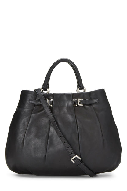 Prada,  Black Calfskin Convertible Handbag, Black