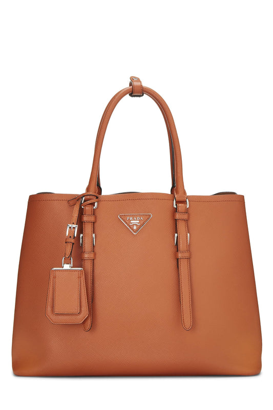 Prada,  Orange Saffiano Double Cuir Tote, Orange