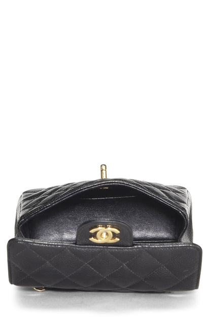 Chanel,  Black Quilted Caviar Half Flap Mini, Black