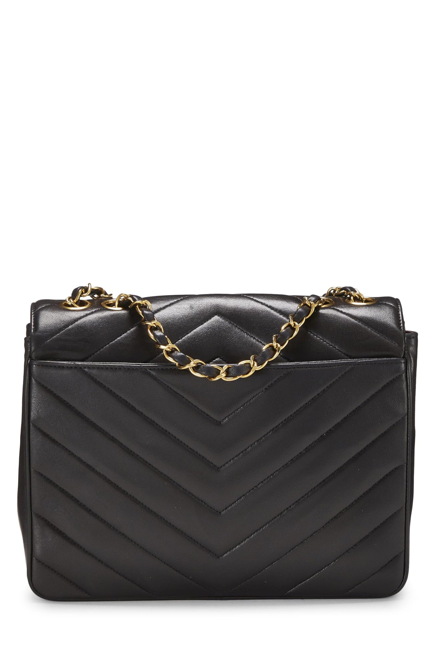 Chanel,  Black Lambskin Chevron Envelope Flap Small, Black