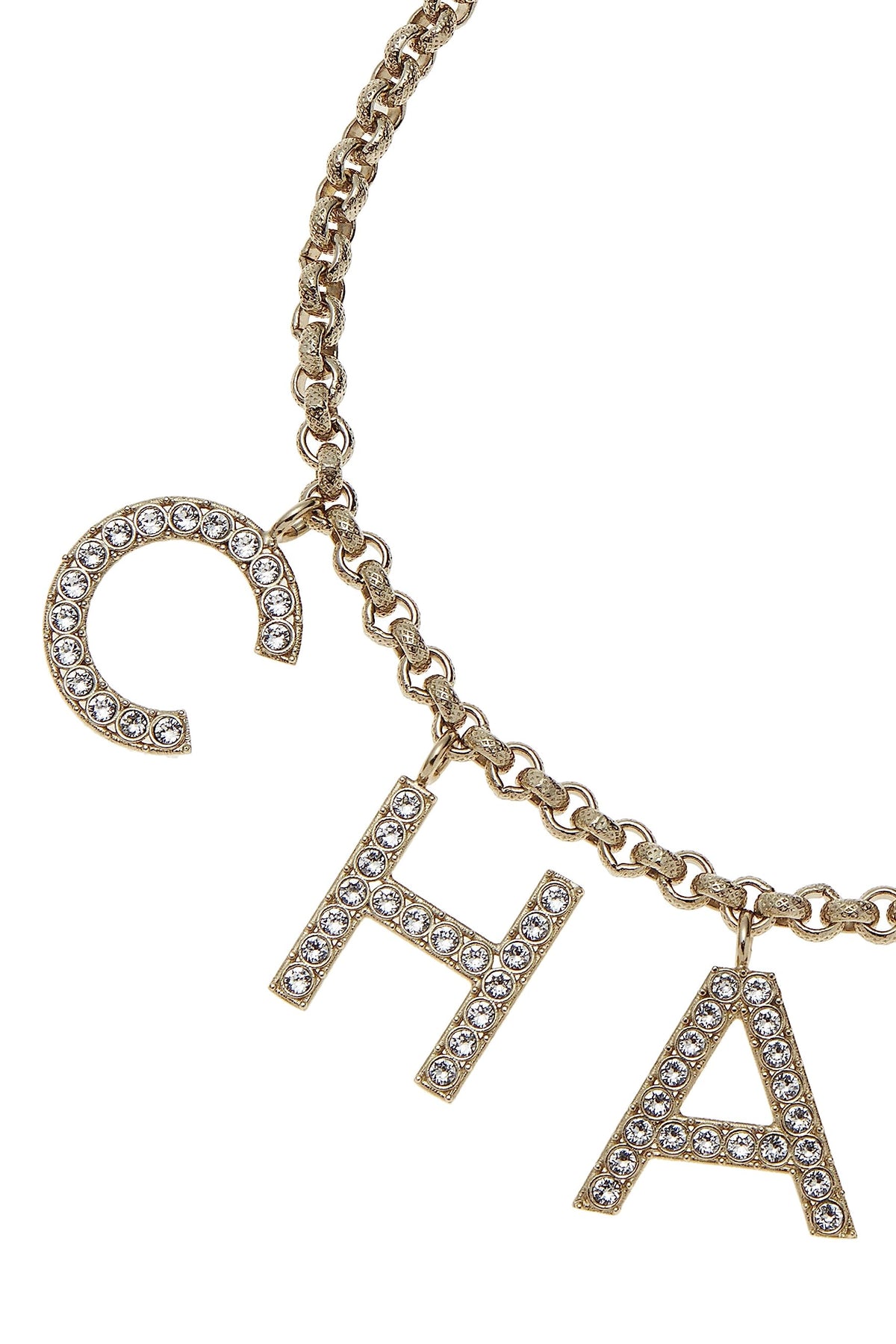 Chanel,  Gold & Crystal Logo Necklace, Gold