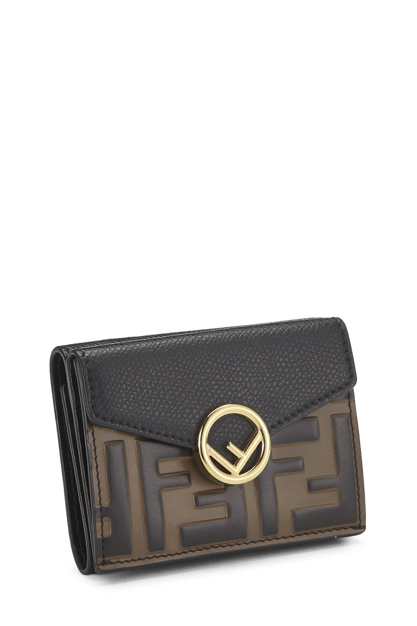 Fendi,  Black Leather 'F is Fendi' Compact Wallet, Black