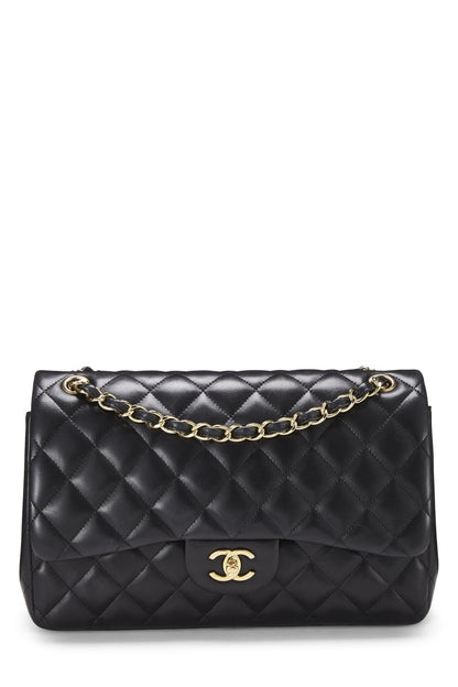 Chanel,  Black Quilted Lambskin New Classic Double Flap Jumbo, Black