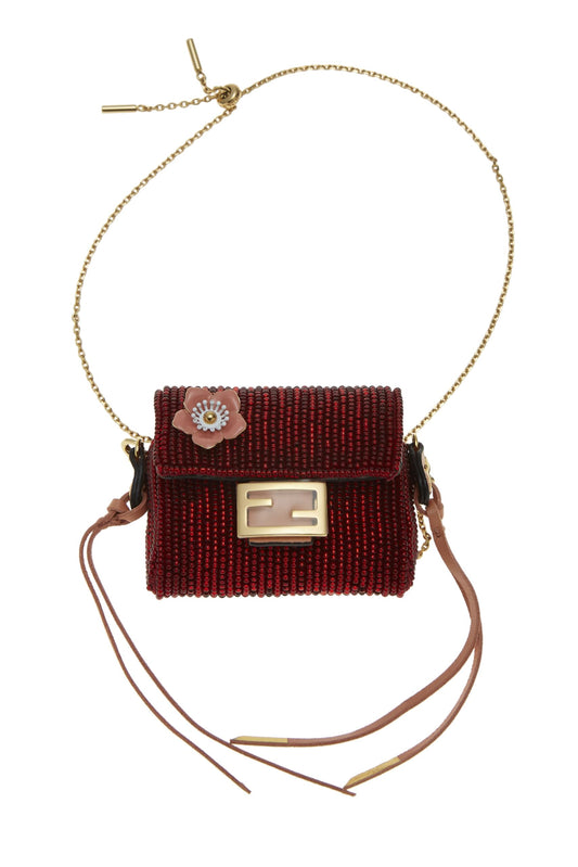 Fendi,  Red Beaded Baguette Pico, Red