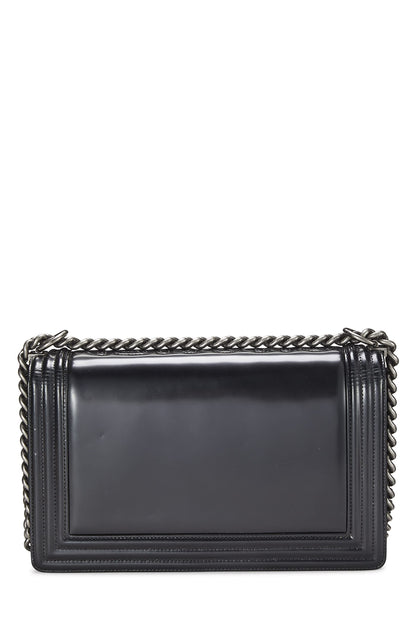 Chanel,  Black Calfskin Reverso Boy Bag Large, Black