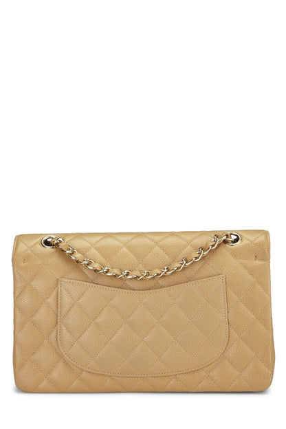 Chanel,  Beige Quilted Caviar Classic Double Flap Medium, Beige