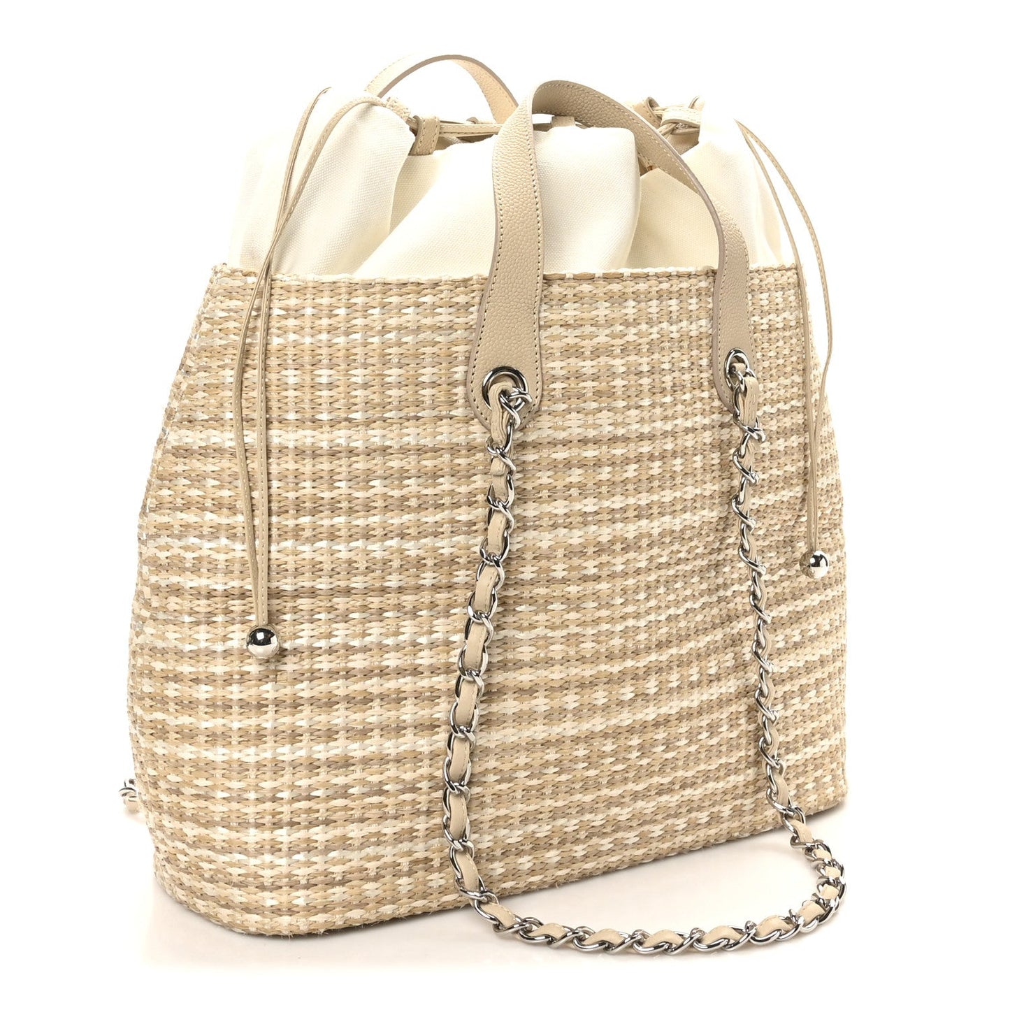 Woven Straw Caviar Tote Beige