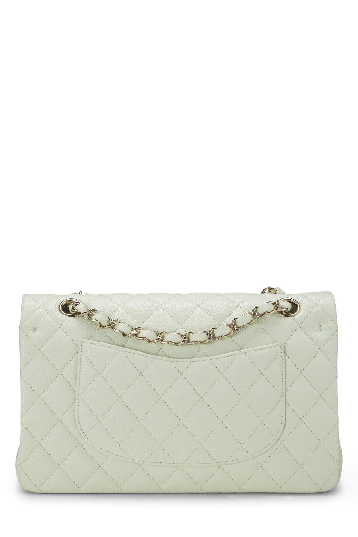 Chanel,  Green Quilted Caviar Classic Double Flap Medium, Green