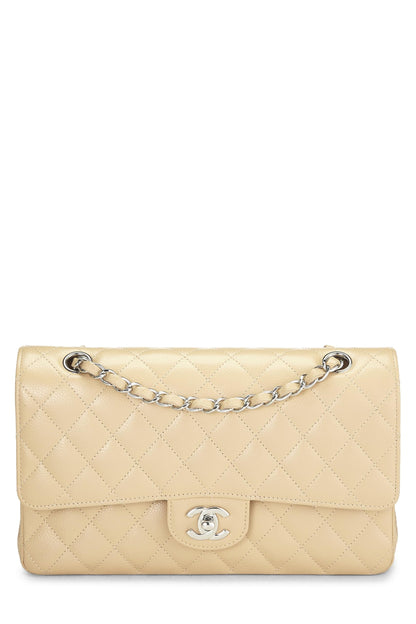 Chanel,  Beige Quilted Caviar Classic Double Flap Medium, Beige