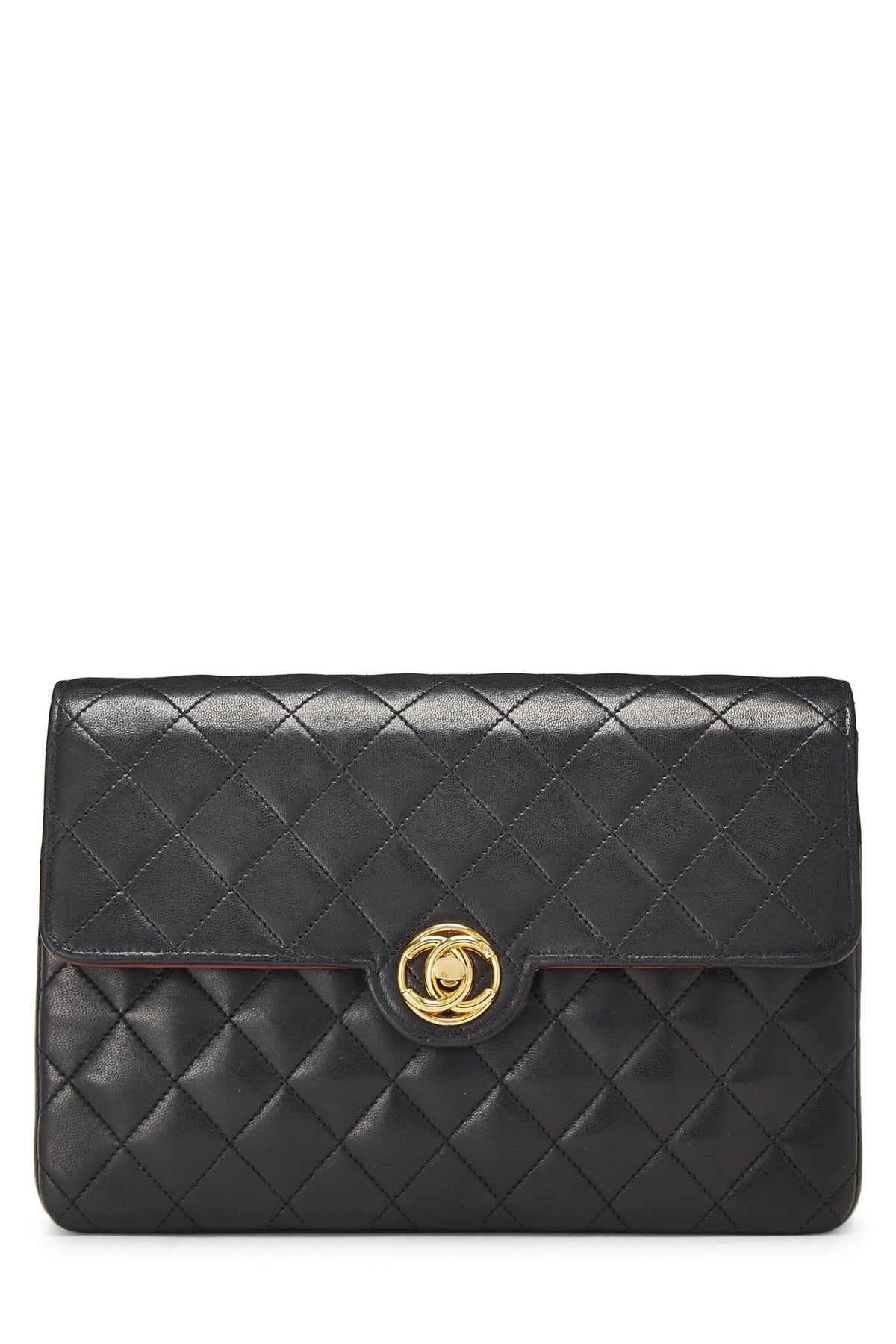 Chanel,  Black Quilted Lambskin Circle Lock Half Flap, Black