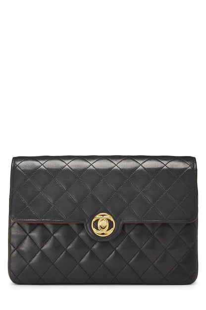 Chanel,  Black Quilted Lambskin Circle Lock Half Flap, Black
