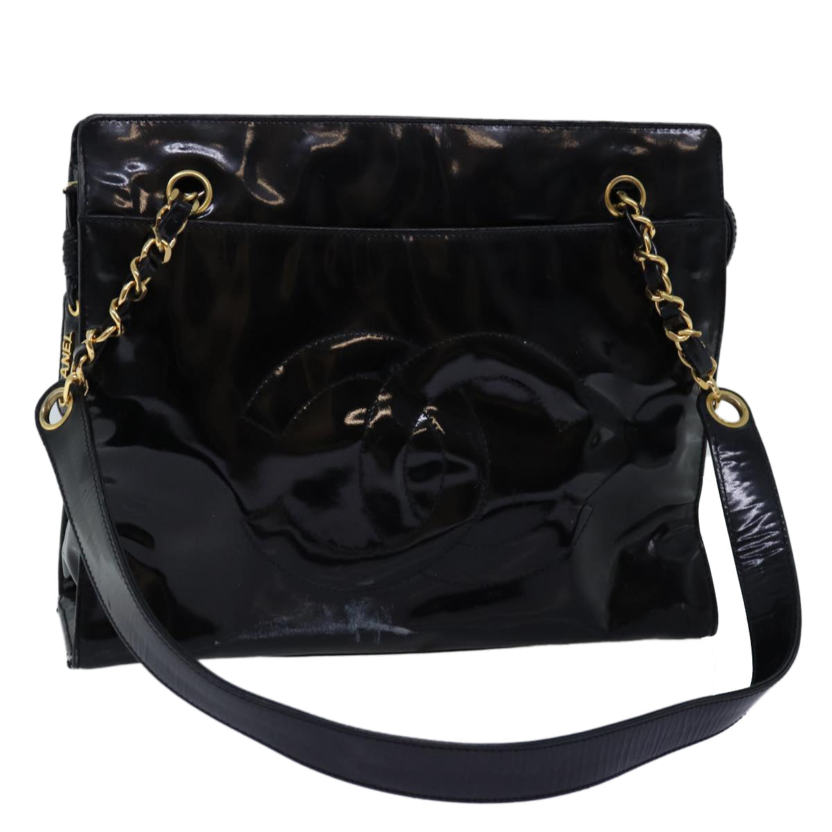 Chanel Chain Shoulder Bag Patent leather Black CC Auth