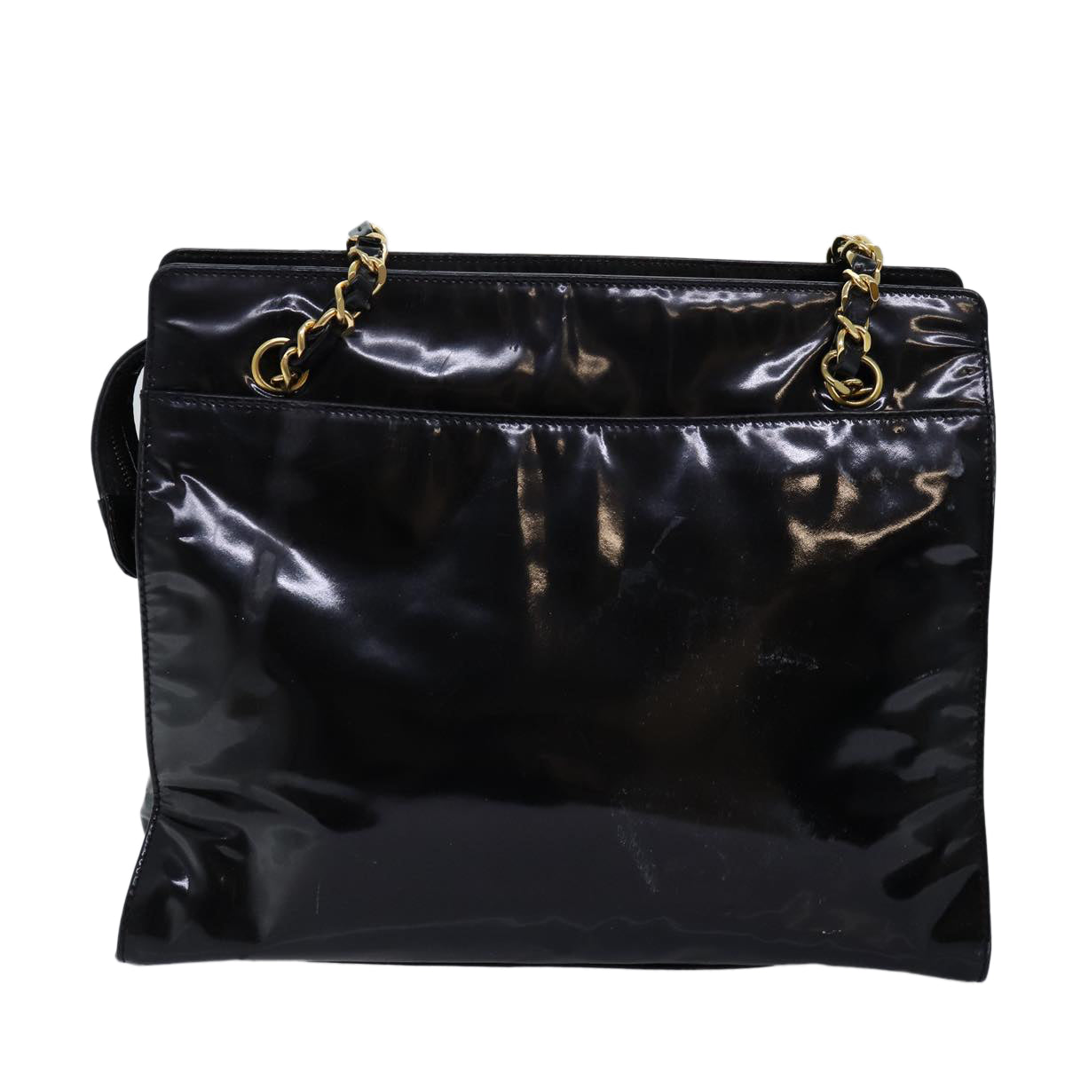 Chanel Chain Shoulder Bag Patent leather Black CC Auth