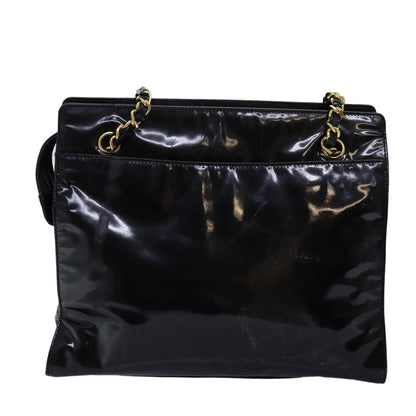 Chanel Chain Shoulder Bag Patent leather Black CC Auth