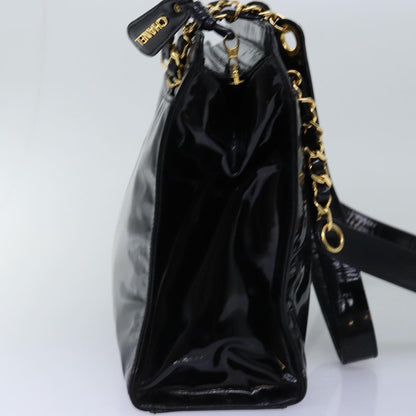 Chanel Chain Shoulder Bag Patent leather Black CC Auth