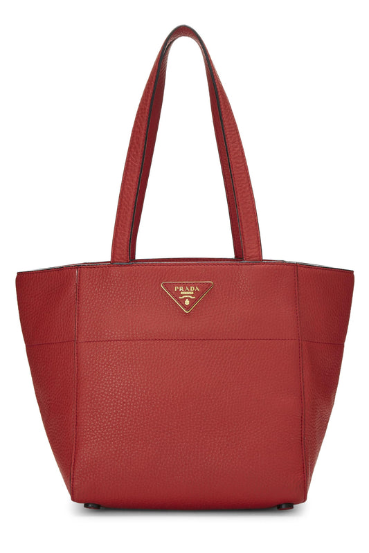 Prada,  Red Vitello Daino Tote Small, Red
