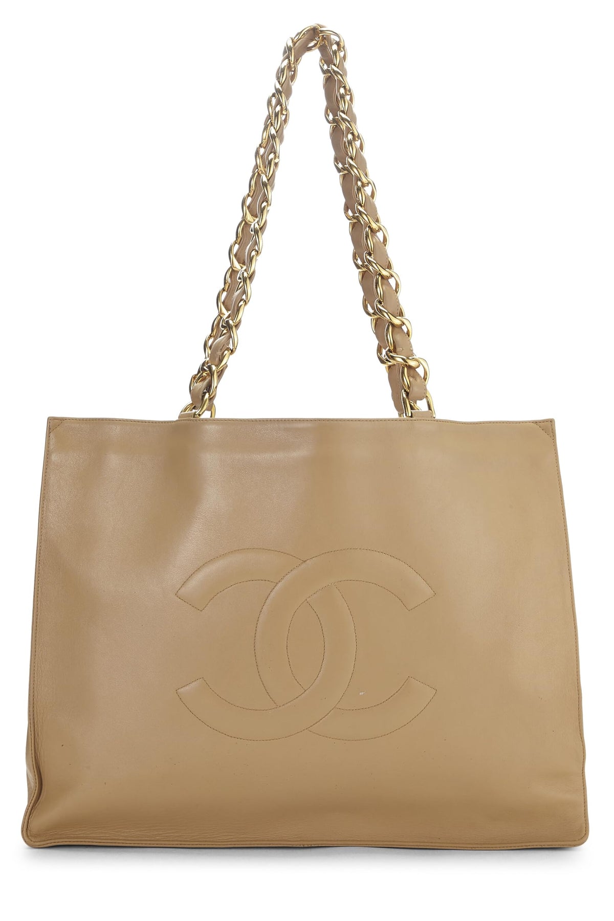 Chanel,  Beige Lambskin Flat Chain Handle Tote, Beige