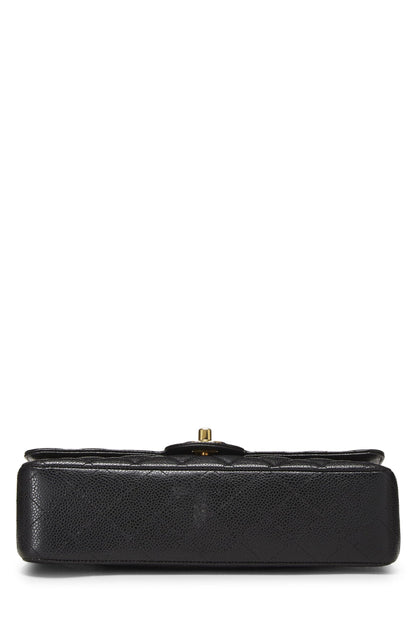 Chanel,  Black Quilted Caviar Classic Double Flap Medium, Black